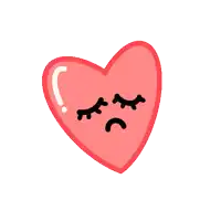 a cartoon illustration of a broken heart with eyes closed on a white background