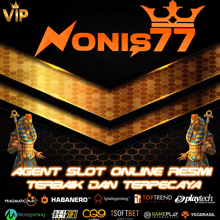 a poster for monis77 shows a pharaoh and a king on it