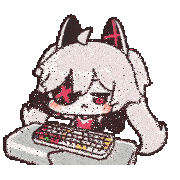 a cartoon girl is sitting at a table with a keyboard and a mouse .