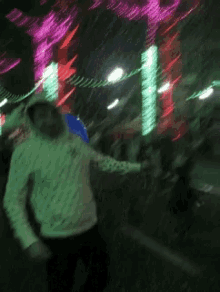 a blurry picture of a man in a white hoodie