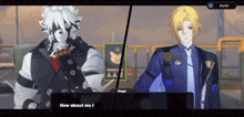 a screenshot of a video game shows two characters talking to each other one of whom is named hugo