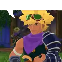 a cartoon character with a purple scarf around his neck and goggles on