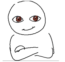 a pixel art drawing of a person with their arms crossed and a smile on their face .