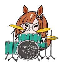 a cartoon drawing of a girl playing drums with the name canopus on the drum