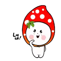 a cartoon character wearing a red hat with white dots