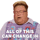 a man wearing glasses and a purple vest says all of this can change in