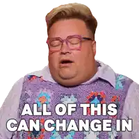 a man wearing glasses and a purple vest says all of this can change in