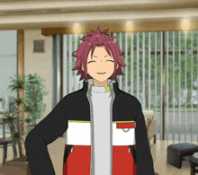 a cartoon character with red hair and a black jacket