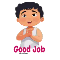 a cartoon of a boy clapping with the words good job above him