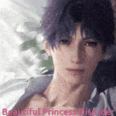 a man with purple hair has beautiful princess disorder written on his face