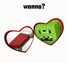 a picture of a bed in a heart shaped mirror with the words " wanna " written above it