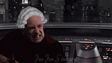 a picture of a man with a wig and the words jar jar studios on the bottom