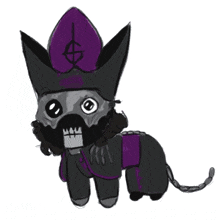 a drawing of a skeleton cat with a purple hat