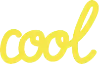 the word cool is written in yellow letters on a white background