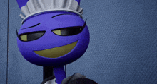 a blue cartoon character wearing a maid outfit and sunglasses