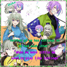 a collage of anime characters with the words next to us has siblings so we had each other