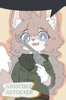 a drawing of a furry character holding a revolver with the name griscolt revolver below it