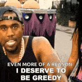 a man is holding a woman 's hand with the words " even more of a reason i deserve to be greedy " below him