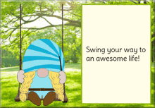 animated gnome on swing animated swinging gnome meme