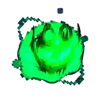 a glowing green circle with a monster face inside