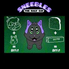 a cartoon of sneebles the half cat is shown