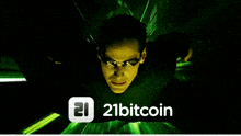 a picture of a man with a 21bitcoin logo in the corner
