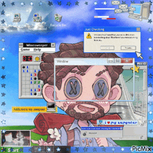 a computer screen with a cartoon character and a window that says just checking on it