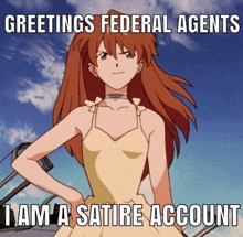 a picture of a girl with a caption that says greetings federal agents