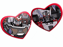 a pair of heart shaped sunglasses with a picture of transformers on them