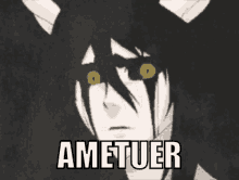 a black and white drawing of a demon with the word ametuer written below it