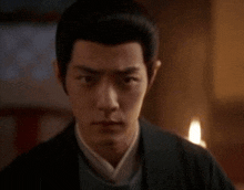 a close up of a man 's face looking at the camera
