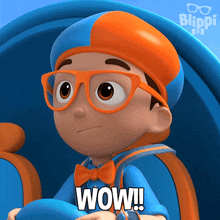 a cartoon character with the word wow written on it