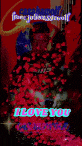 a poster that says i love you with a picture of a man surrounded by red hearts