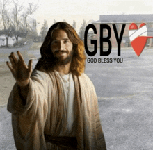 a picture of jesus with gby god bless you written on it