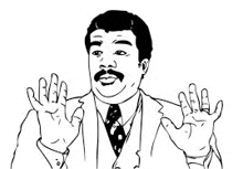 a black and white drawing of a man in a suit and tie making a funny face with his hands outstretched .