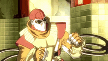a cartoon drawing of a superhero with a mask on his face