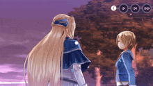 a screenshot of a video game shows a woman and a boy