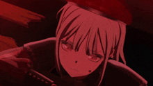 a close up of a girl 's face in a red light