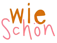 a white background with the words wie schon written in pink and orange