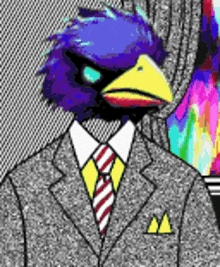 a cartoon bird wearing a suit and tie