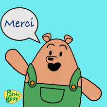 a cartoon of a bear saying merci with a speech bubble