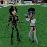 two cartoon characters standing next to each other with the name mixkwt visible in the corner