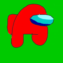 a drawing of a red among us character on a green background .
