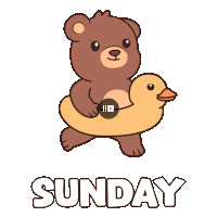 a cartoon of a teddy bear holding a yellow rubber duck with the word sunday below it