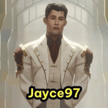 a man in a white suit with the name jayce97 on the bottom right
