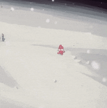 a cartoon drawing of a person in the snow