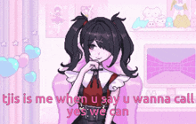 a pixel art drawing of a girl with the words " gis is me when u say u wanna call yes we can "