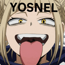 a picture of a girl sticking out her tongue with the word yosnel written above her