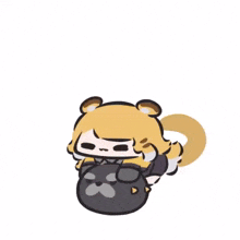a cartoon drawing of a dog sitting on top of a black cat .