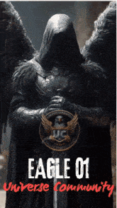 an eagle 01 universe community poster with a hooded figure